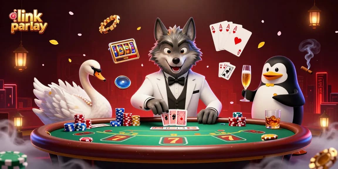 Experience exciting link parlay betting with vibrant casino characters and dynamic gambling elements.