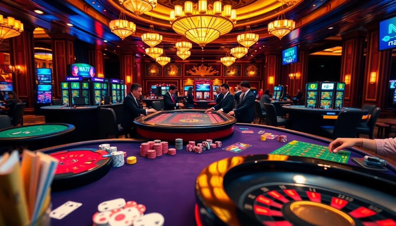 Experience the excitement at NA777 with professional dealers and vibrant casino games.