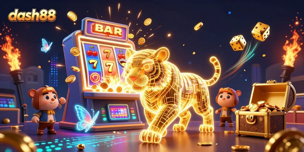 Experience the thrill of dash88 with vibrant 3D casino art illustrating a jackpot explosion.
