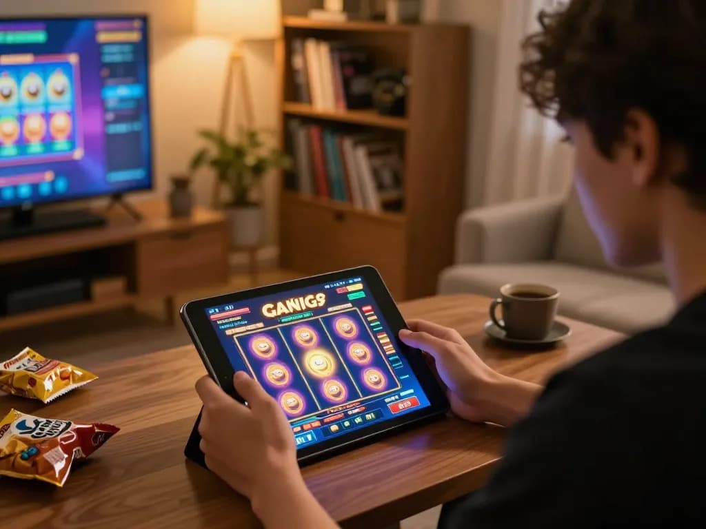 Engaging with slot gacor gameplay on tablet during an exciting home session