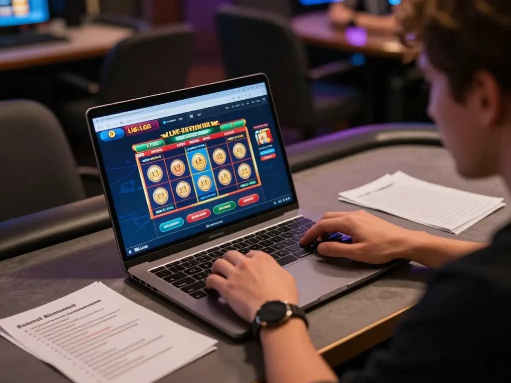 LIGALGO player enjoying an online slot gaming session at home, showcasing strategic elements and excitement.