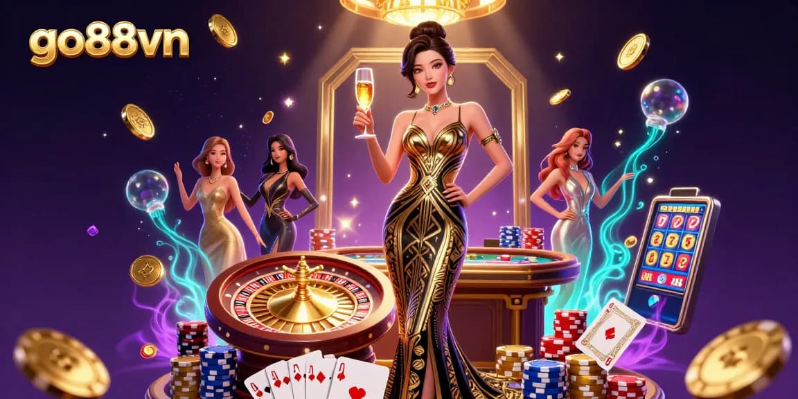 Experience the excitement of go88vn with a glamorous casino scene showcasing games, glamour, and rewards.
