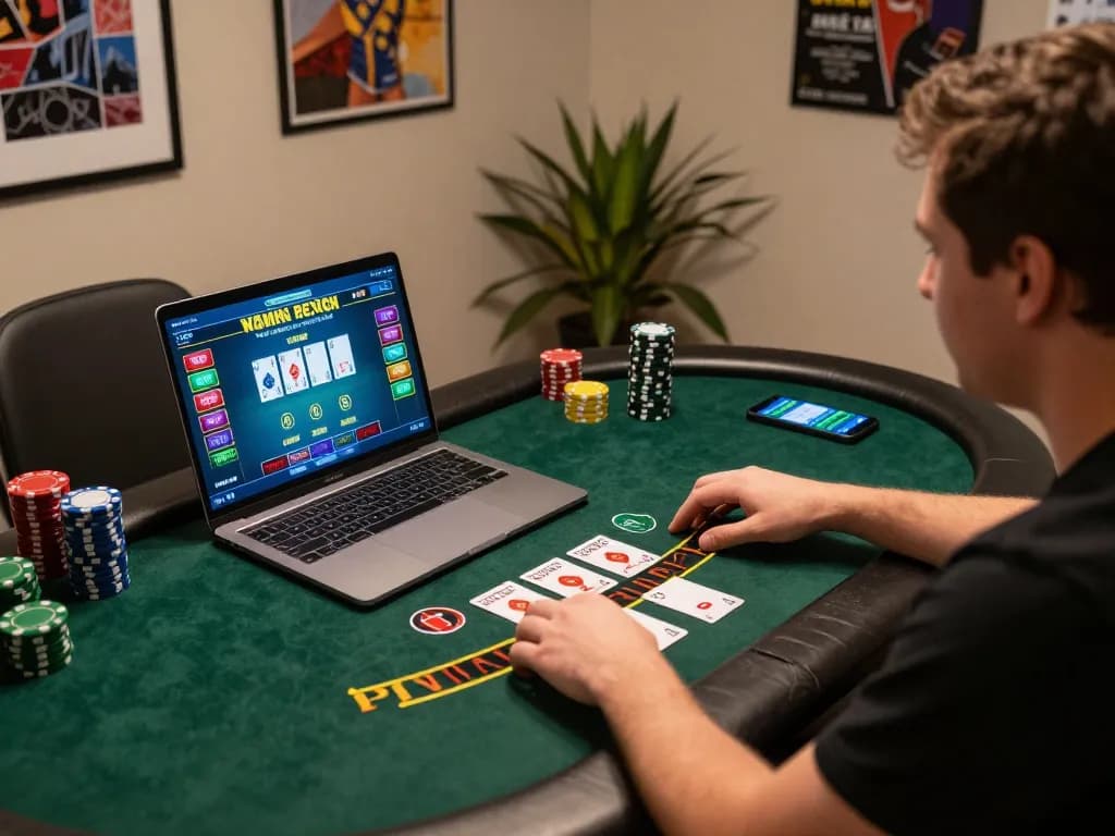 king33 player engaging in live dealer blackjack on laptop with colorful interface