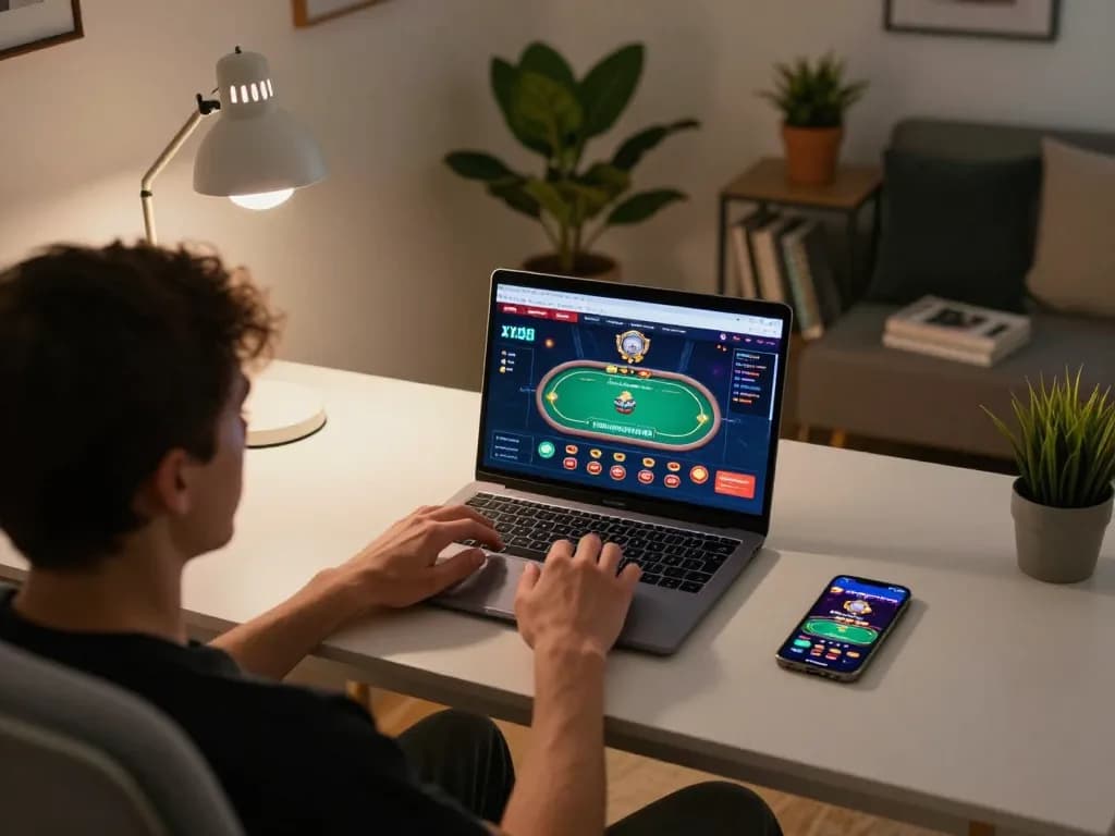 Engaging gameplay on the xx88 online casino showing poker action from a modern home setup