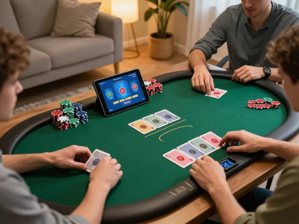 Engaging online poker gameplay experience on tablet, focusing on okfun platform in a cozy setting.