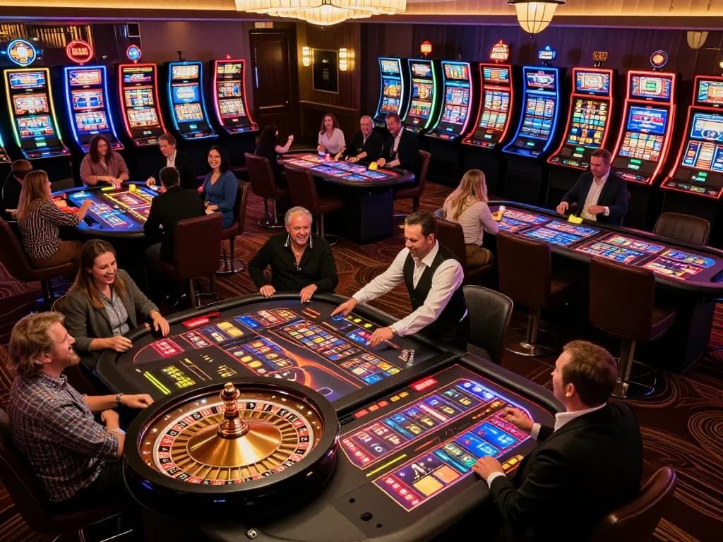 Các người chơi B52club tham gia vào những trò chơi hấp dẫn tại sàn casino sôi động với roulette và máy đánh bạc