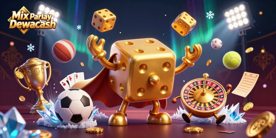 Engage in thrilling action with Mix Parlay Dewacash featuring dynamic casino characters and sports elements.