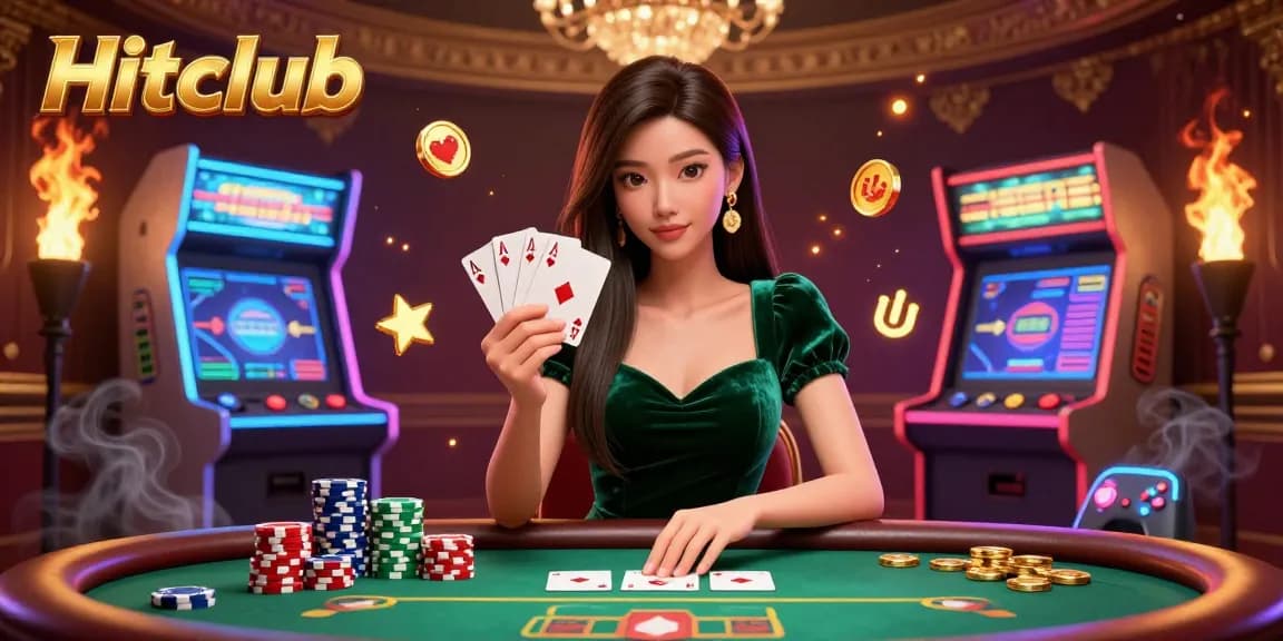 Play cards at Hitclub's luxurious poker table, showcasing strategy and vibrant gaming elements.