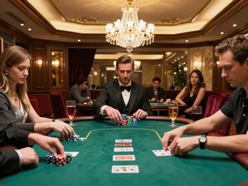 Pemain merumuskan strategi dalam permainan poker yang hidup di meja kasino elegan MAHKOTA777.