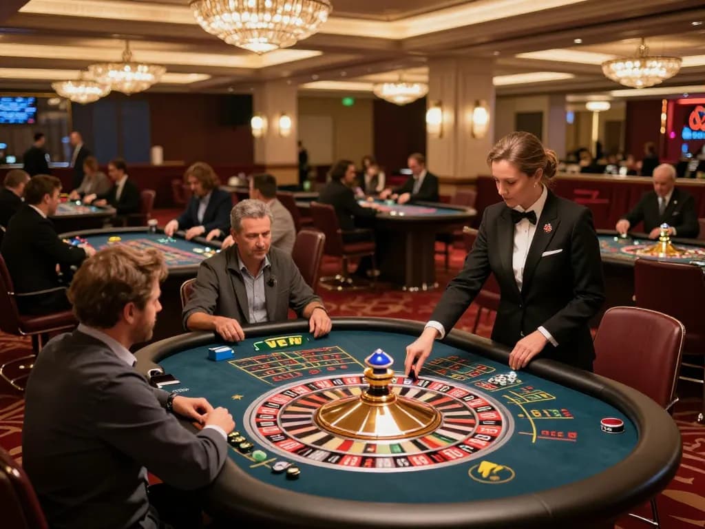 Players enjoying an exciting game at 100VIP casino, highlighting the vibrant roulette tables in action.