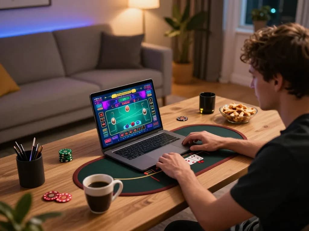 LIGALGO offers interactive online blackjack gameplay with a user enjoying a strategic session at home