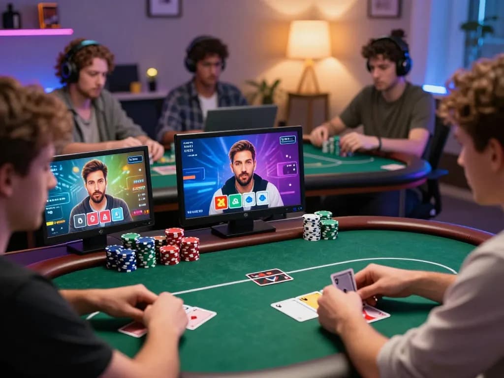 Engaged players making pragmatic decisions at an online poker table, showcasing exciting gameplay and strategy.