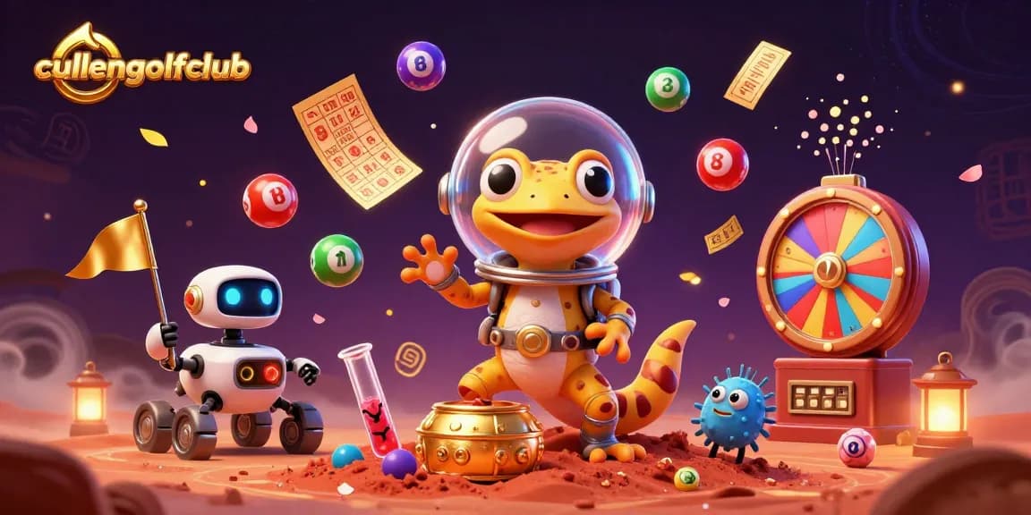 Engage at cullengolfclub with a Martian gecko uncovering hidden casino treasures amid vibrant elements.