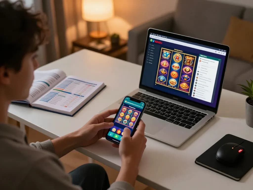 Engaging with the MEGA888 mobile casino app on a smartphone in a cozy home setting.