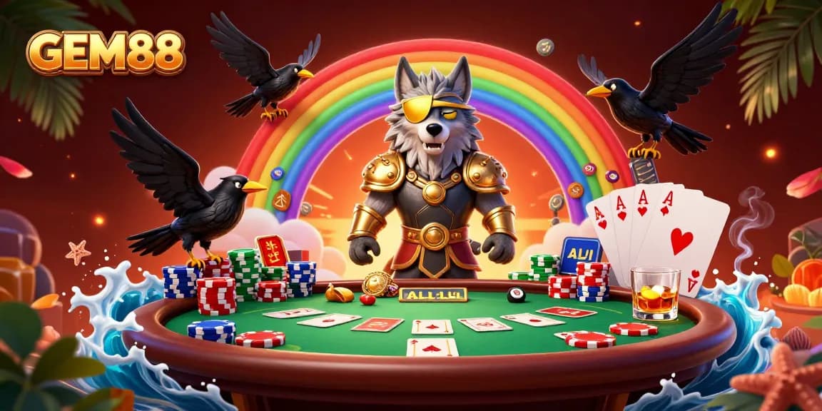 Experience GEM88 in a vibrant 3D casino scene showcasing exhilarating gameplay elements and characters.