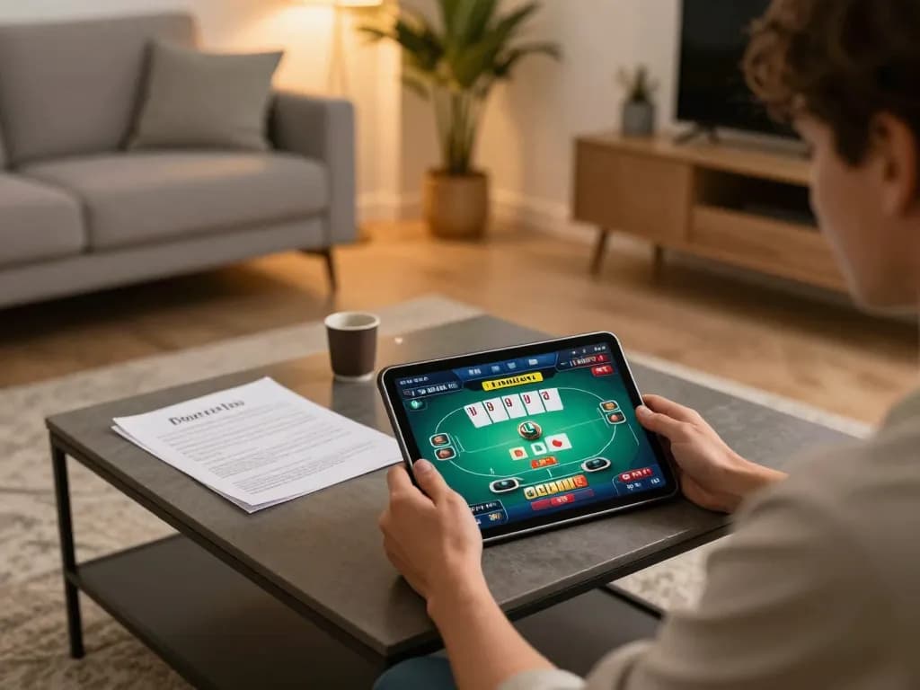 Playing online poker on a tablet through the 789f link in a cozy home setup