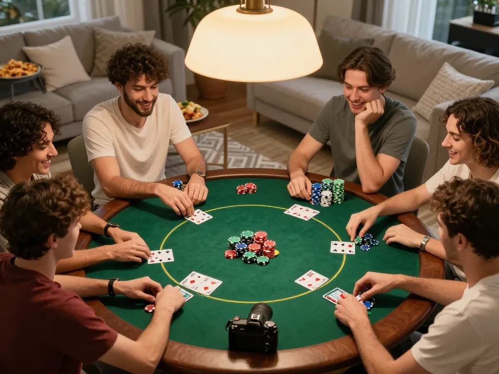 gathering friends for poker night at home featuring gen-e gameplay with vibrant chips and cards
