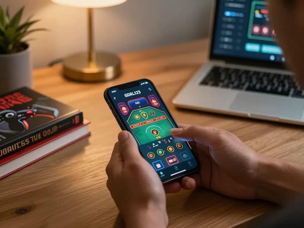 Using the app goal123 for strategic gameplay in a modern home setting, emphasizing mobile gambling.
