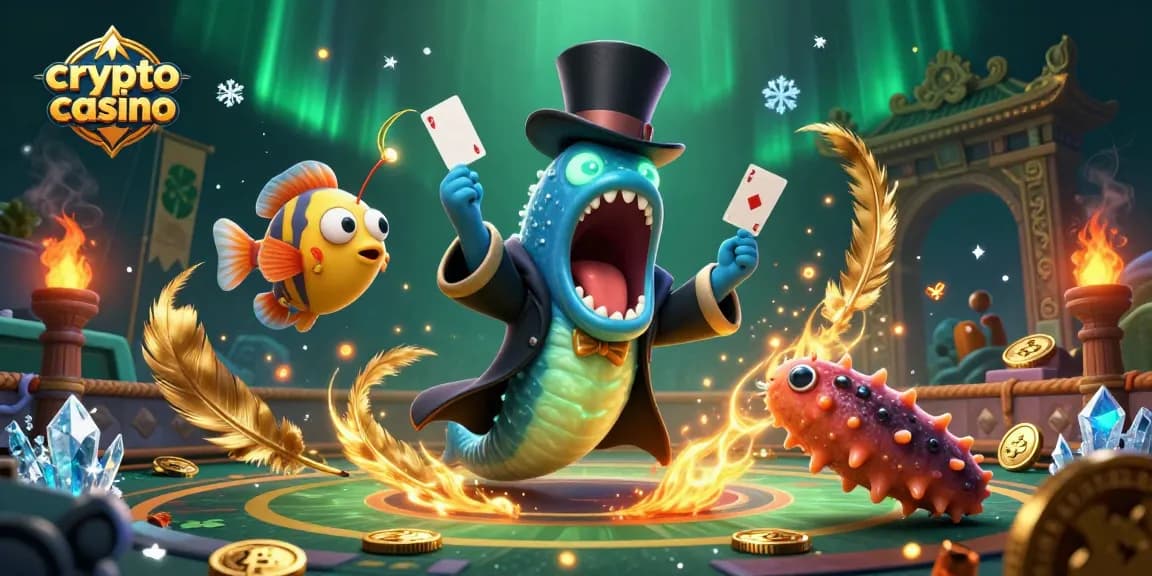 Engage the crypto casino experience with a vibrant underwater magic show featuring a gulper eel, anglerfish, and sea cucumber.