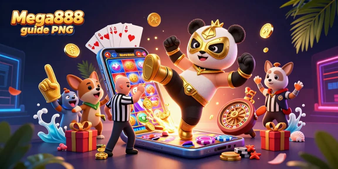 Experience the excitement of mega888 guide PNG with action-packed casino elements and cute characters.