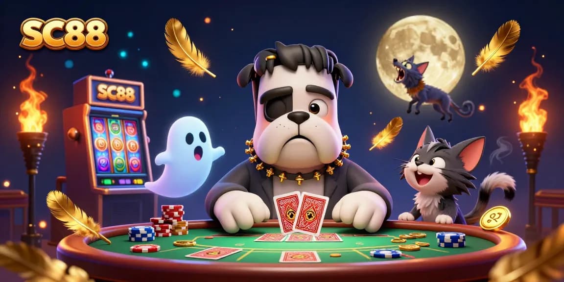 Engage with SC88’s captivating casino experience featuring gaming icons, jackpots, and animated characters.