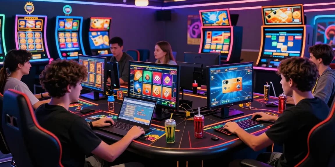 Exciting gameplay at a credit card casino with enthusiastic players and vibrant game displays.