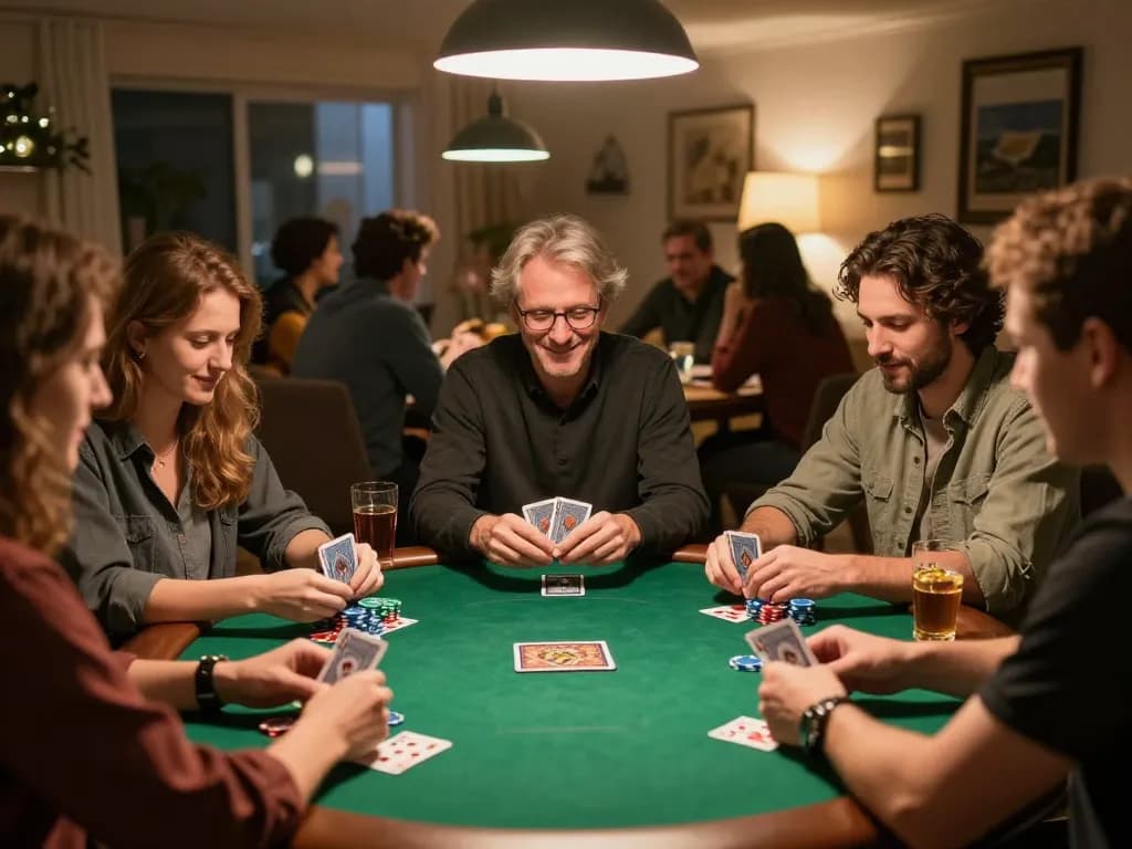 Friends enjoying a competitive poker game at home, highlighting peri11 gaming strategies.