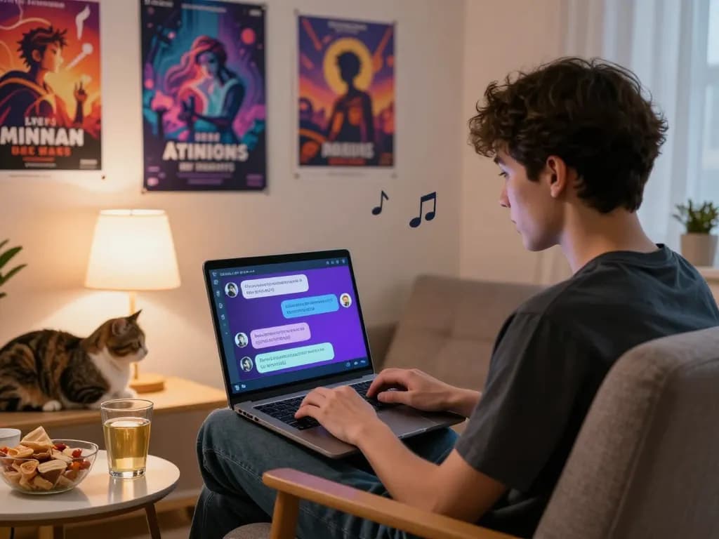Dynamic chat scene showcasing ai sex chat interactions in a cozy home office.