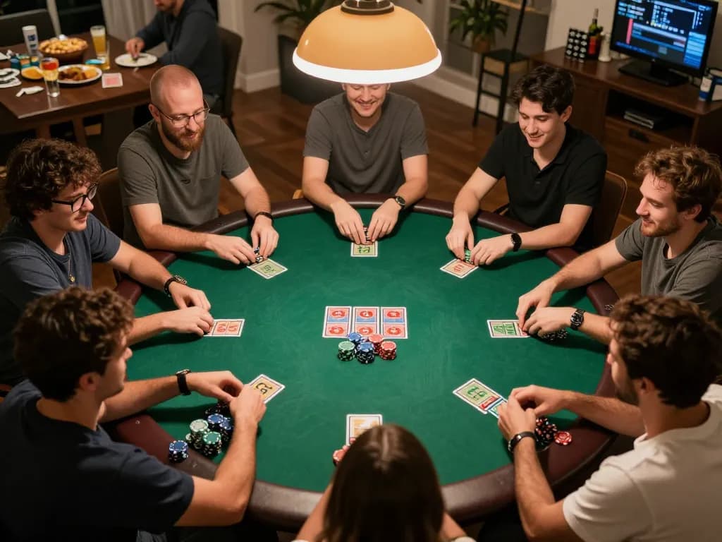 Players engaging in a thrilling poker game at home, showcasing strategies and fun with 99Win.
