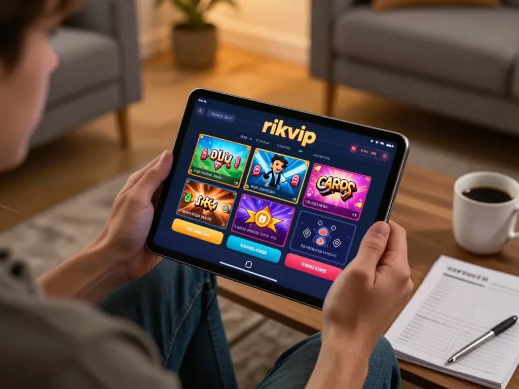 Engaging in strategic online gaming at rikvip with comfortable setup and vibrant display.