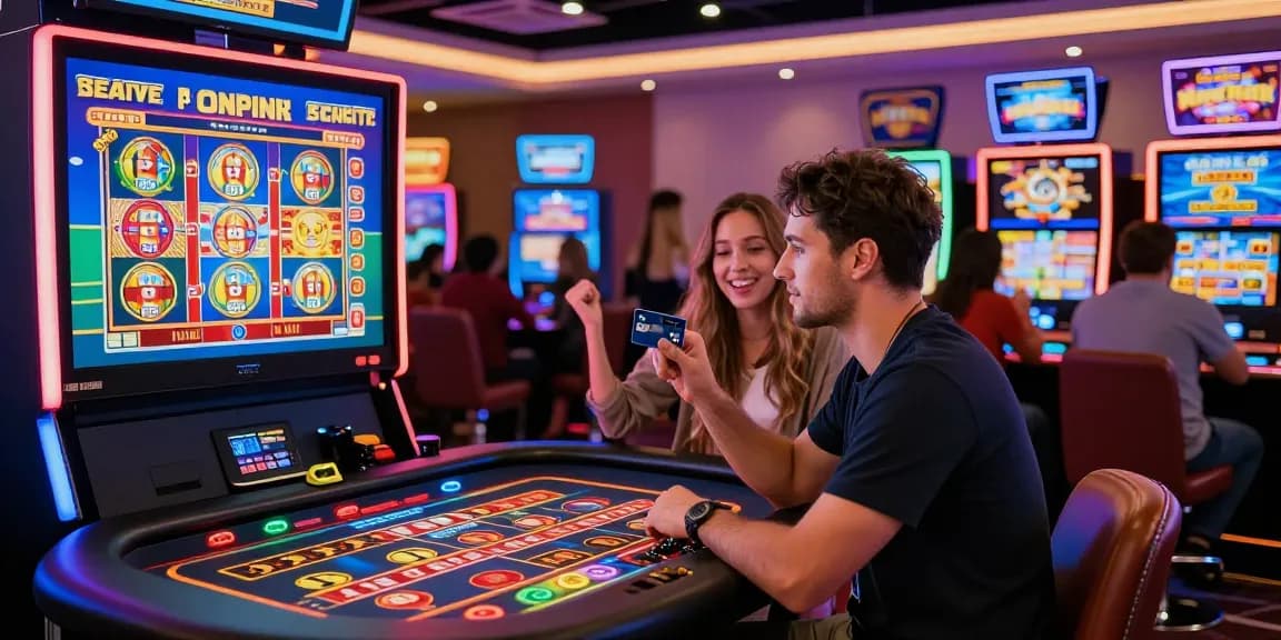 Exciting scene of players at https://chps.org.uk credit card casinos, featuring diverse players engaged in games like slots and roulette.