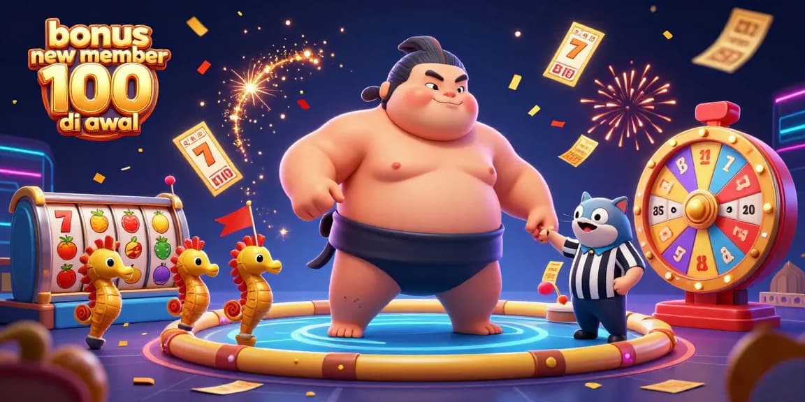 Experience the excitement of bonus new member 100 di awal in this vibrant slot-themed underwater scene.