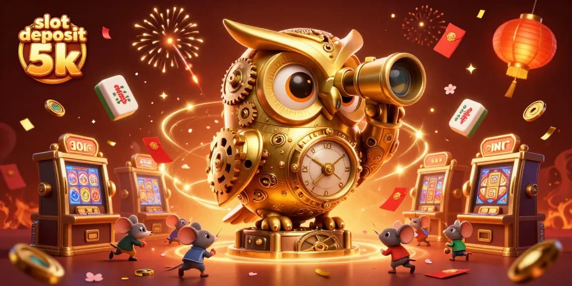 Experience thrilling action with slot deposit 5k as cartoon characters celebrate at a vibrant casino backdrop.