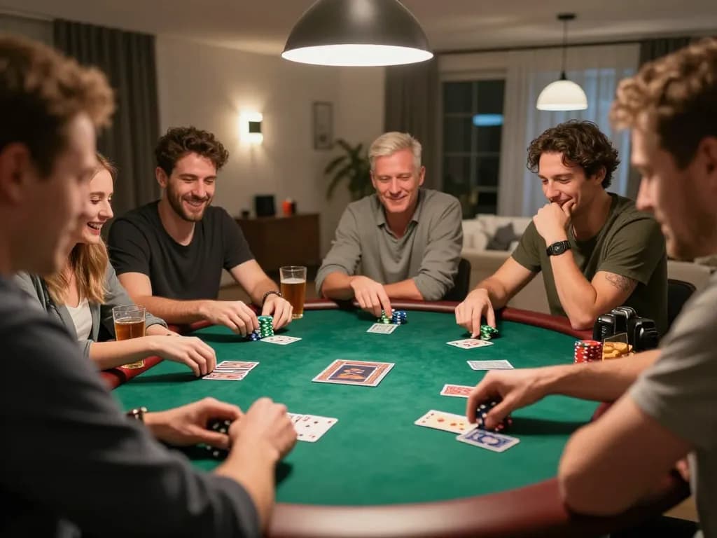 N188 players engaged in friendly poker game with chips and cards on the table