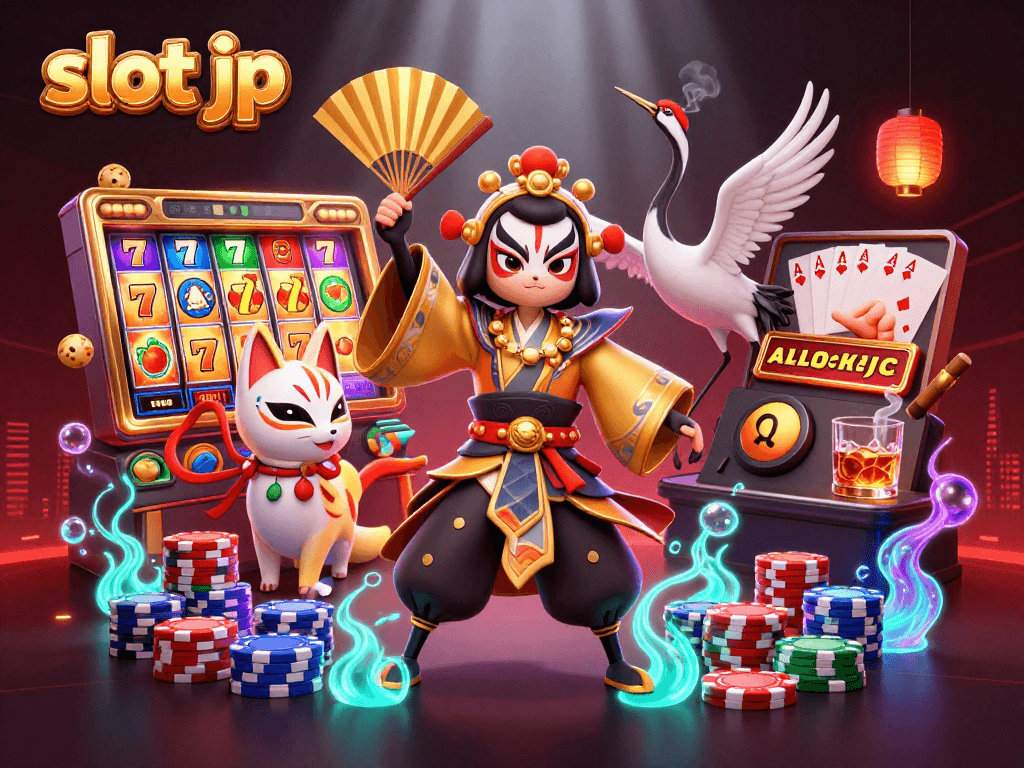 Experience the excitement of slot jp with vibrant reels and engaging characters in a dynamic casino scene.
