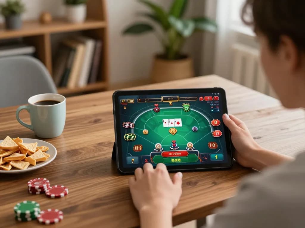 Enjoying dynamic gameplay at tg88 casino app on tablet, showcasing an engaging home gaming environment.