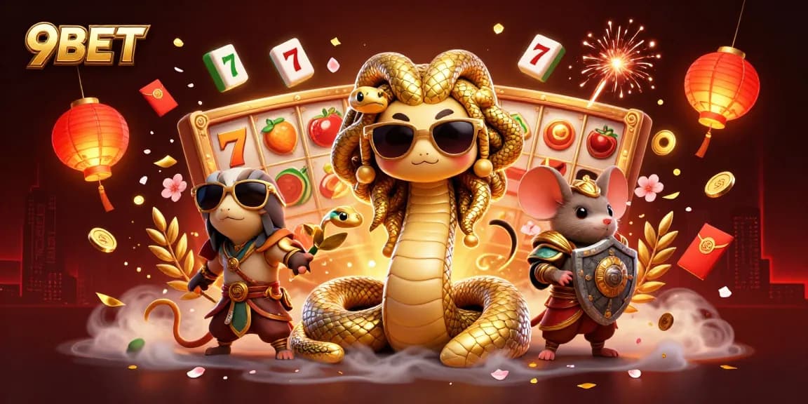Win big with 9BET's exciting slots and jackpots in a vibrant casino illustration