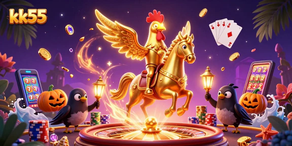Engaging scene of kk55 featuring a golden rooster in a spectacular casino environment.