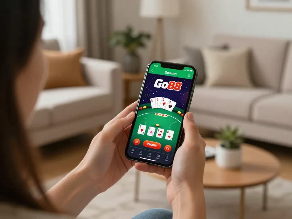 Go88 app shown on smartphone screen during casual online casino gaming at home.