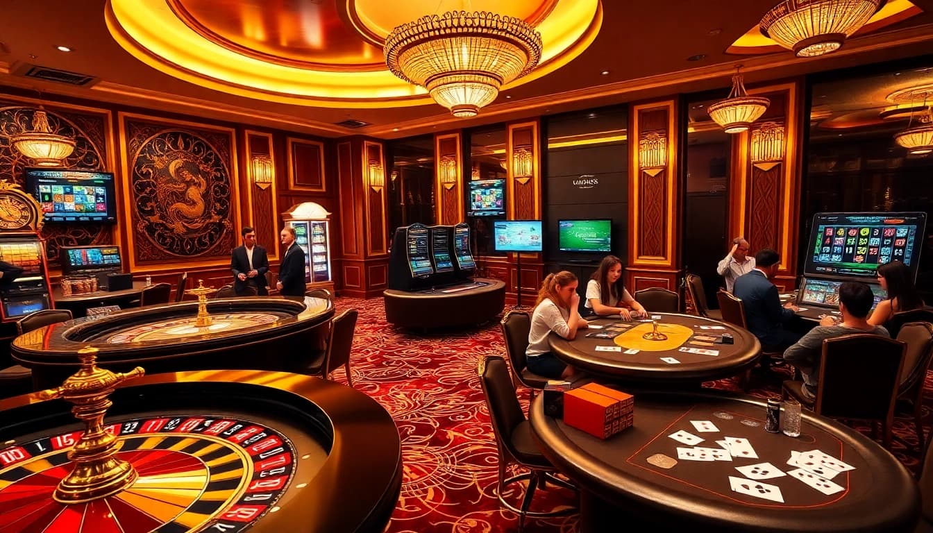 Nohudoithuong illuminates an exciting casino atmosphere with vibrant gambling activities.