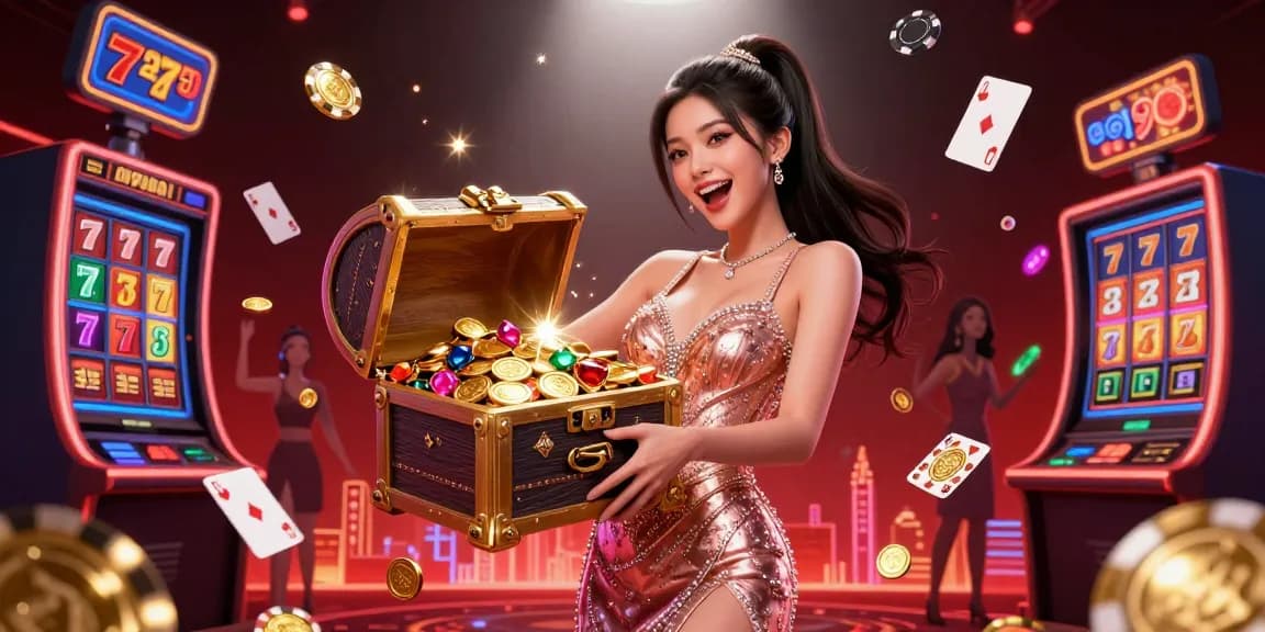 Experience mix parlay betting with thrilling casino action featuring vibrant slot games and joyful character.
