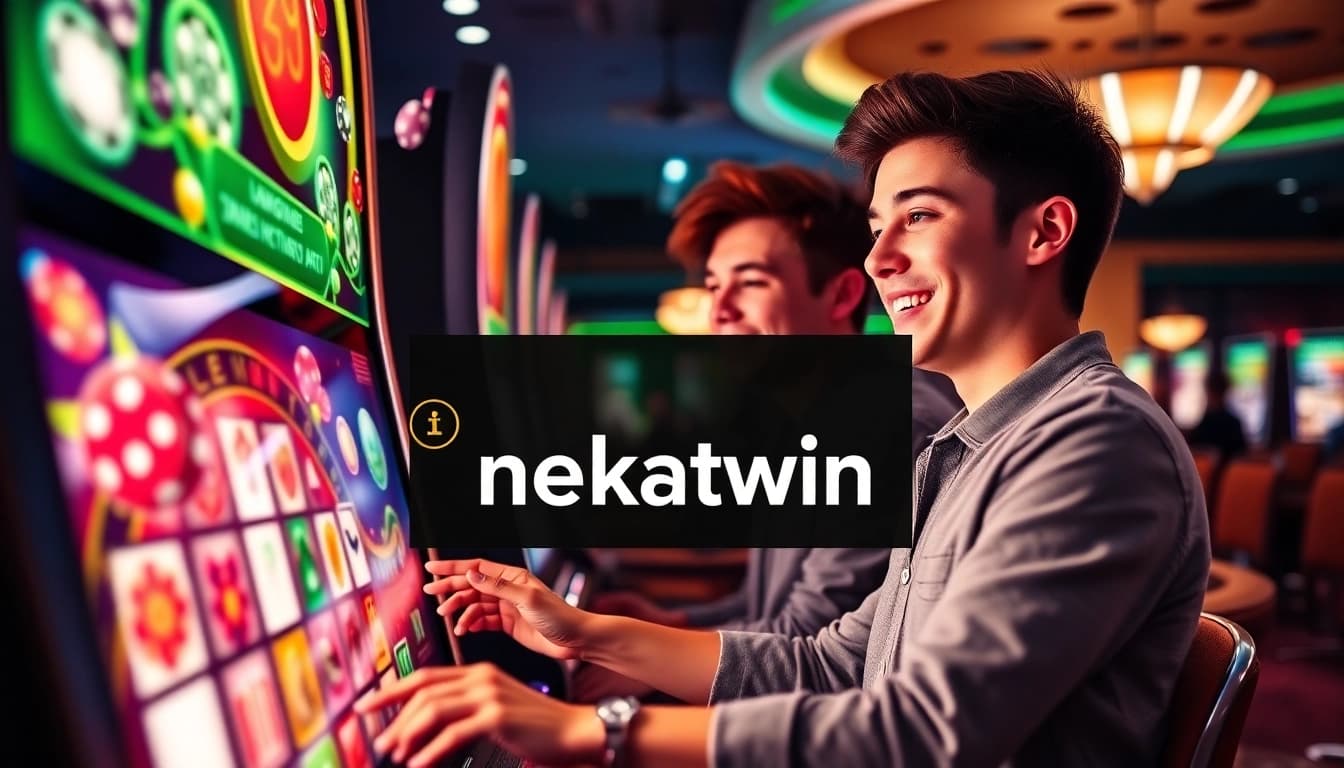 Excited player celebrates a big win while accessing the gambling interface, login nekatwin highlighted.