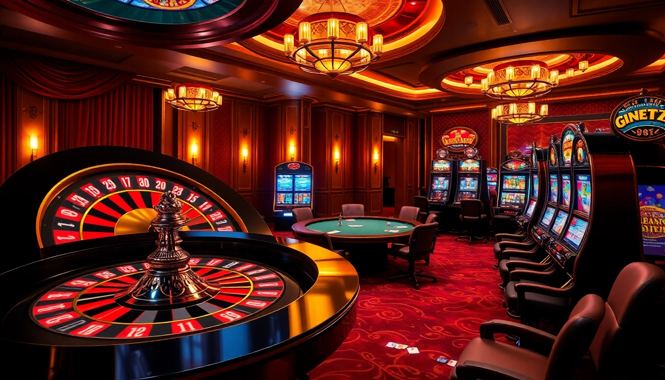 Experience raja luck winning vibes at a vibrant casino with roulette, poker tables, and slot machines.