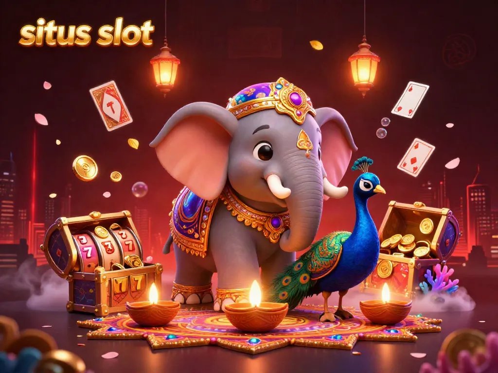 Menangkan jackpot dengan situs slot, berlatar belakang suasana casino yang cerah dan berwarna.