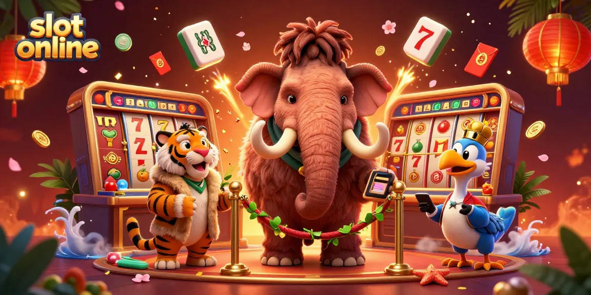 Memutar slot online dengan jackpot besar dan karakter kasino ceria dalam ilustrasi 3D yang menarik.
