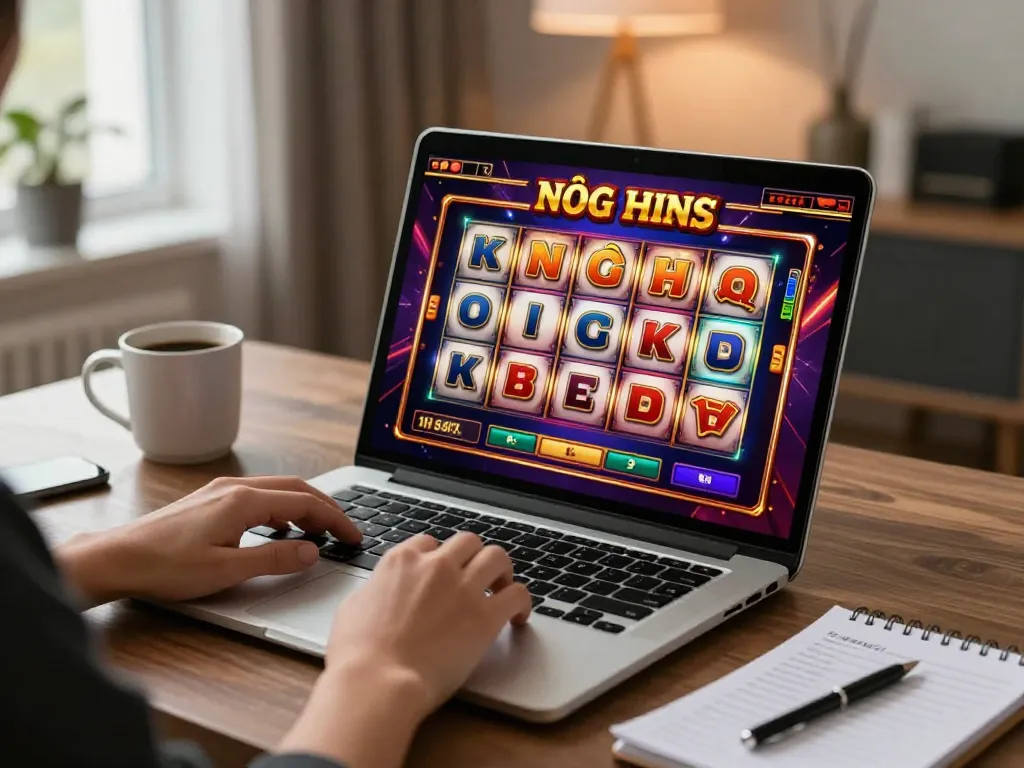 Engaging in the exciting nổ hũ online game, vibrant graphics on-screen capture the thrilling gameplay moment