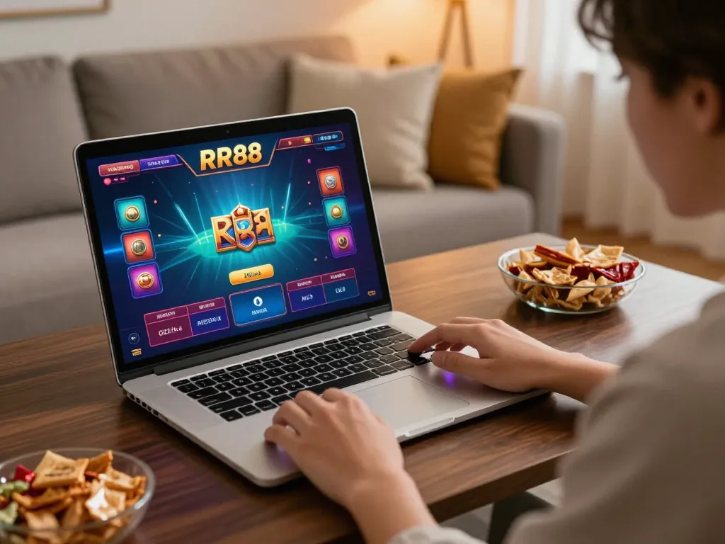 Experience thrilling gameplay at RR88 with mobile gaming setup in a cozy home environment.