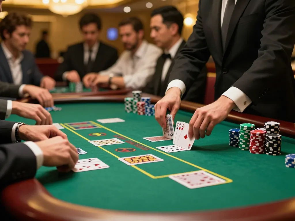 Pemain menyusun strategi taruhan mereka di meja blackjack dalam lingkungan kasino yang hidup, menyoroti kegembiraan di https://www.goldleafrestaurant.com/wp_glmain/