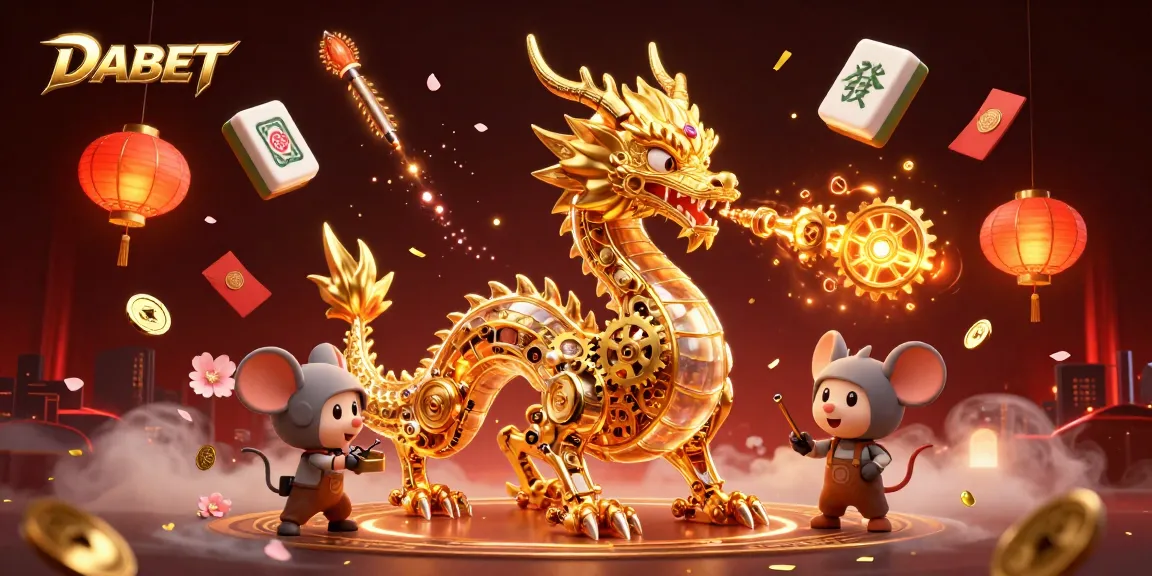 DABET features an ultra-detailed 3D dragon and casino elements, showcasing vibrant gaming excitement.