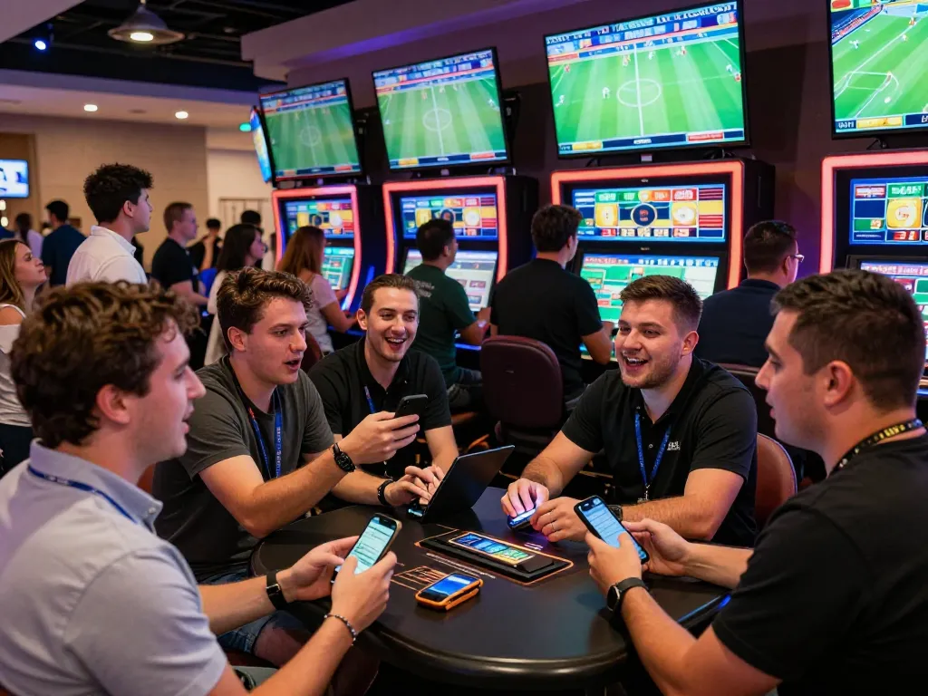 Engaging bettors participating in lively sports betting at cacuocbongda powered casino, showcasing excitement.
